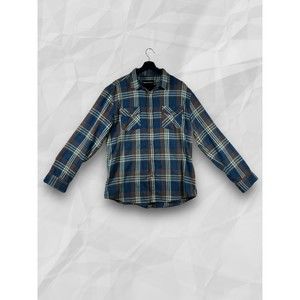 Molokai Surf Co Shirt Flannel Brown Blue Plaid Long Sleeve Button Up Men's Large